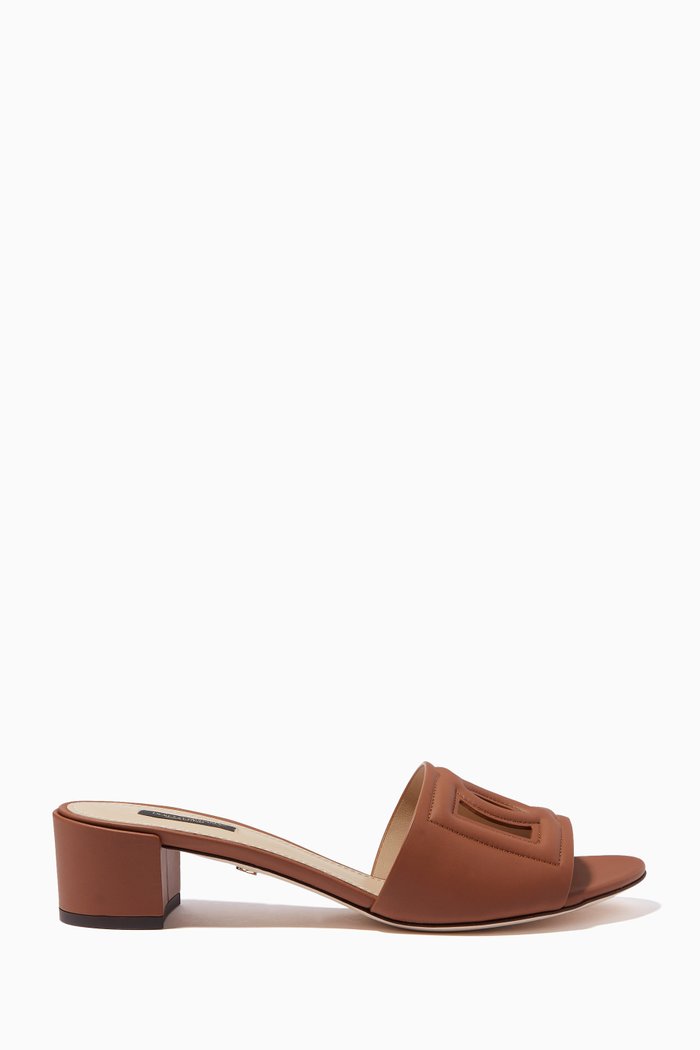 

Bianca 40 Sliders with DG Millenials Logo in Leather, Brown