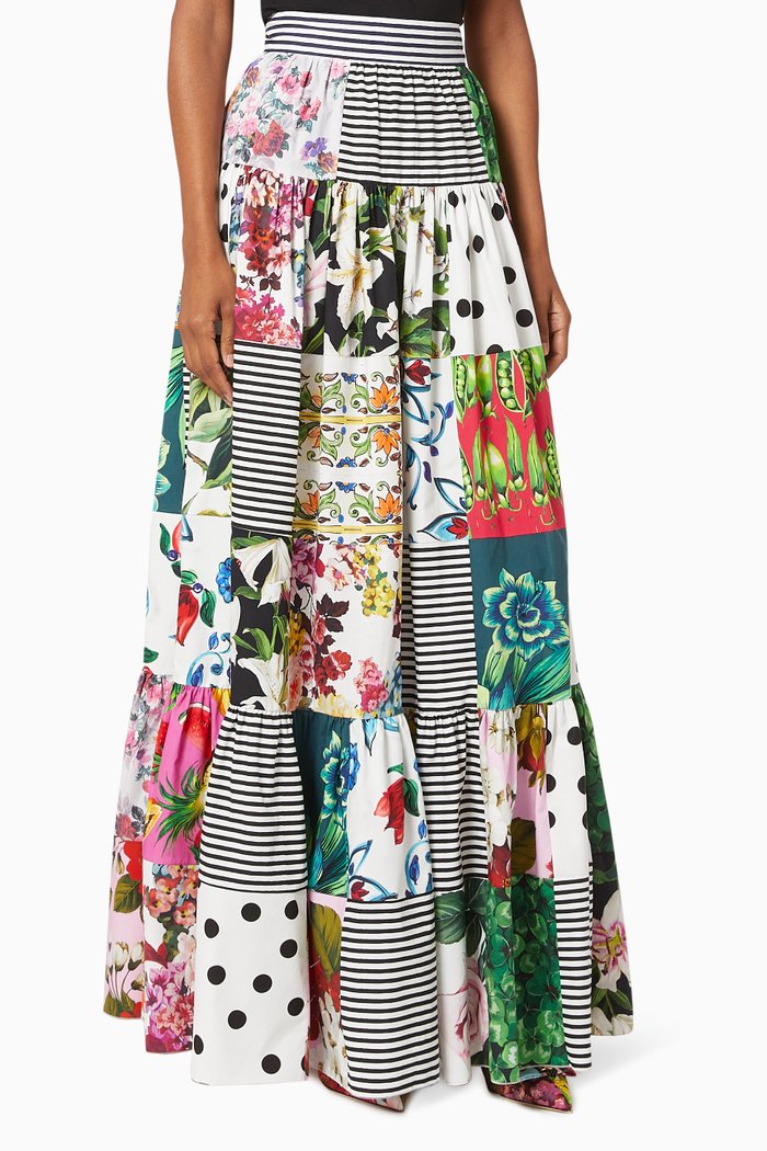 

Maxi Skirt in Patchwork Cotton Poplin, Multicolour