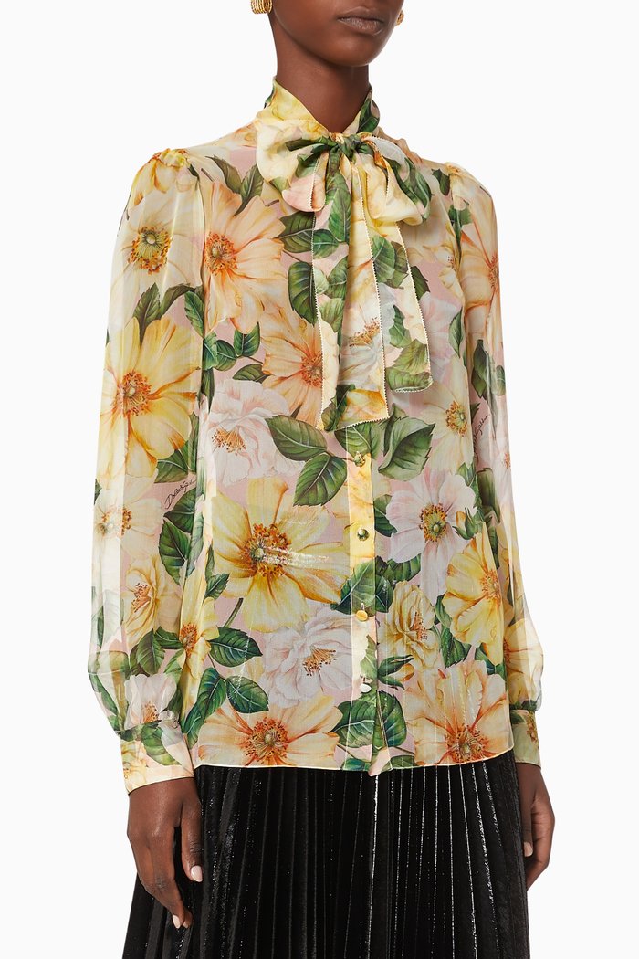 

Camellia Print Chiffon Shirt, Yellow