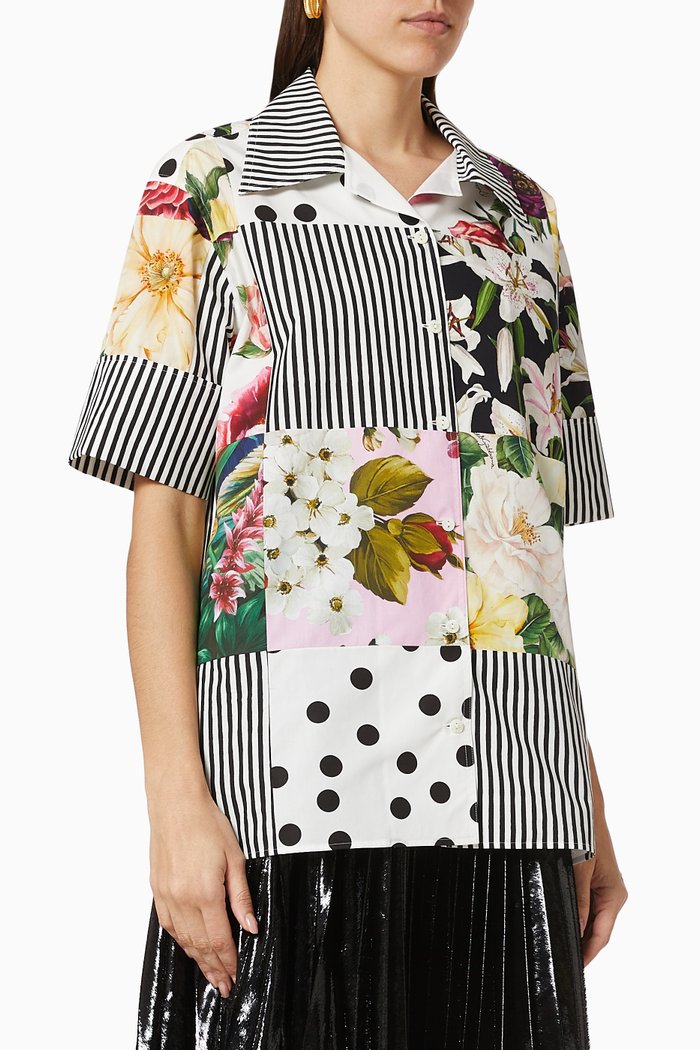Shirt in Patchwork Cotton Poplin, Multicolour