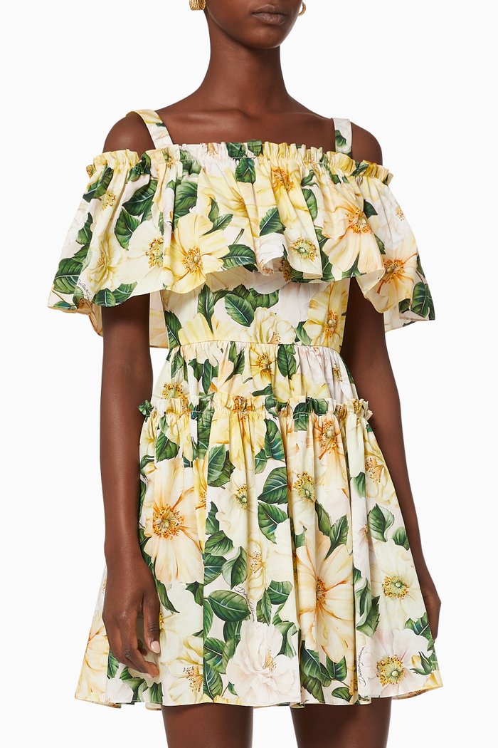 

Camellia Print Poplin Dress, Yellow