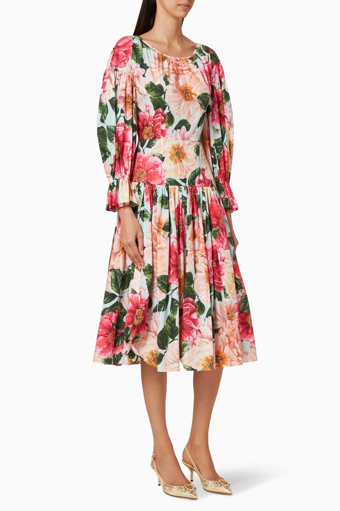

Floral Cotton Poplin Midi Dress, Blue