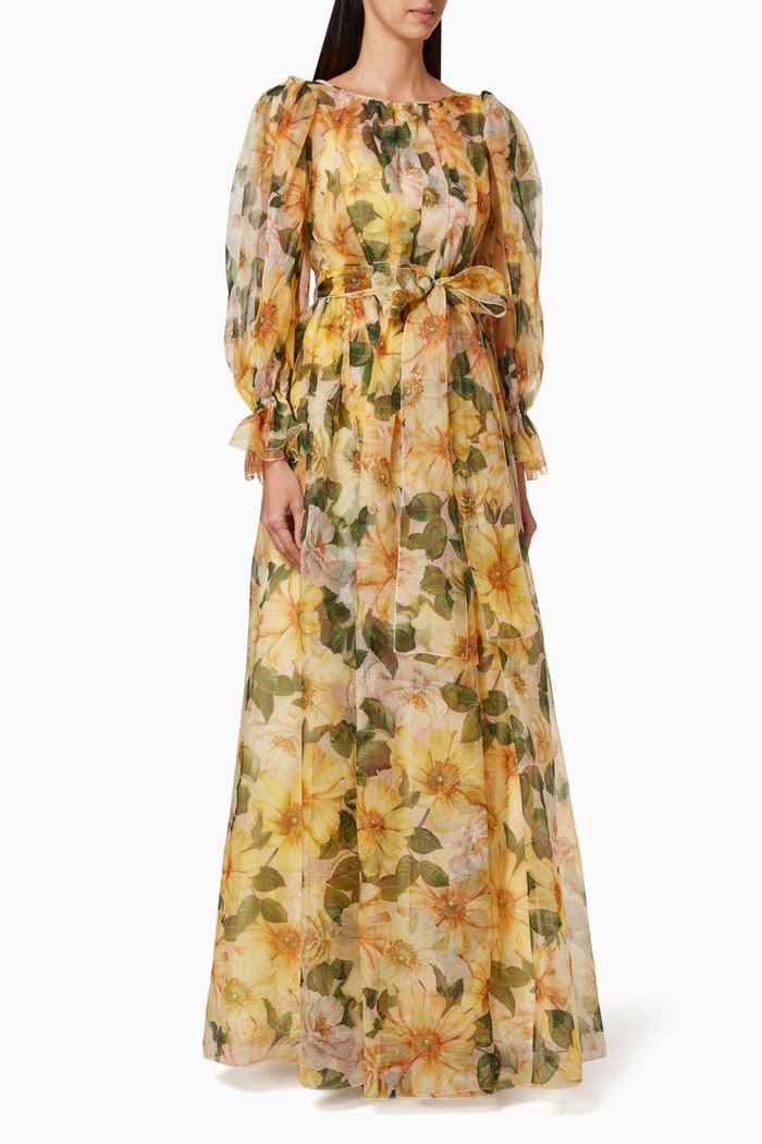 

Floral Silk Organza Maxi Dress, Yellow