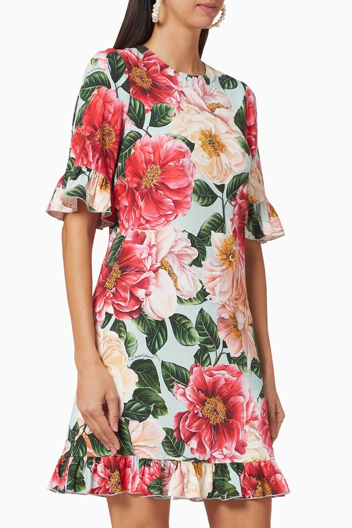 

Camellia-Print Cady Tunic Dress, Blue