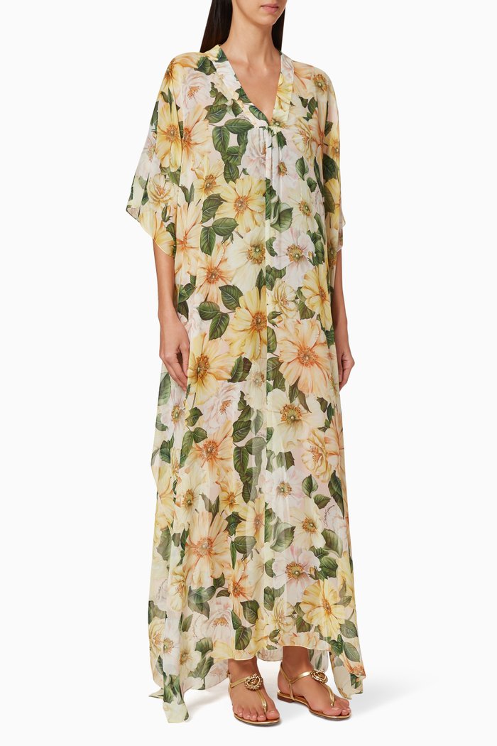

Camellia Print Georgette Kaftan, Yellow