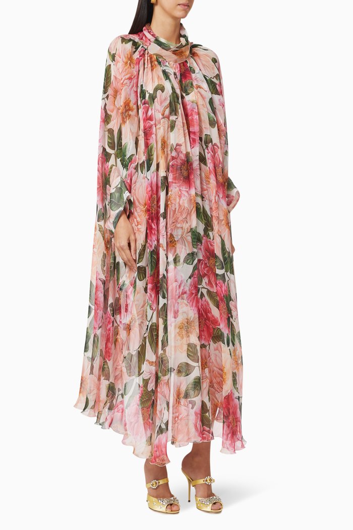 Floral Silk Chiffon Dress, Blue