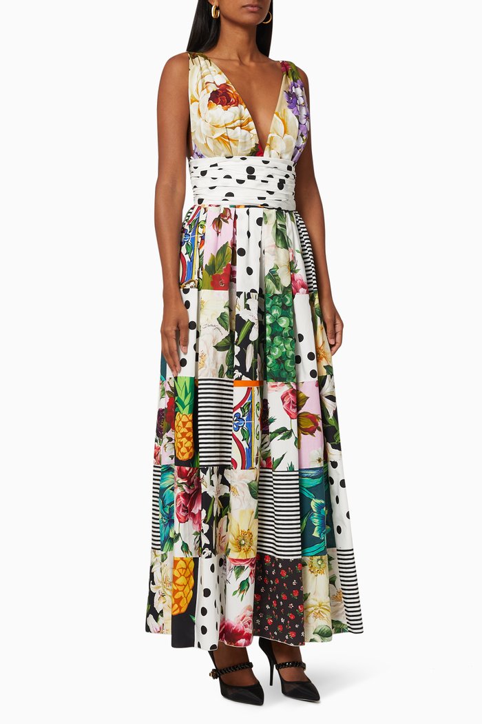 

Maxi Dress in Patchwork Cotton Poplin, Multicolour