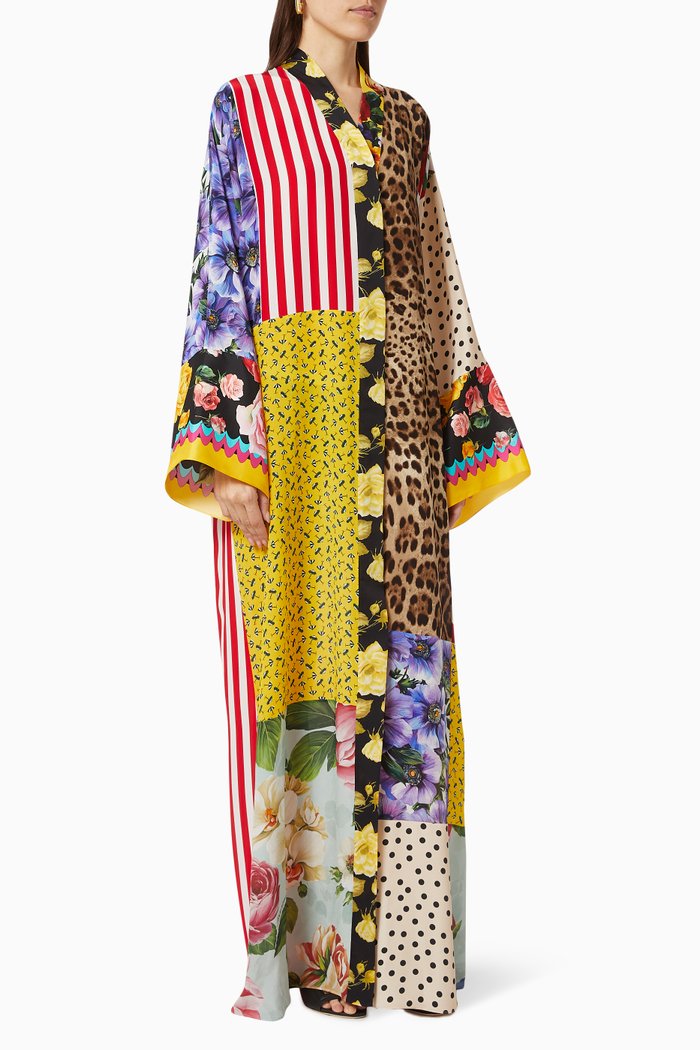 

Caftan in Patchwork Twill & Satin Crêpe de Chine, Multicolour