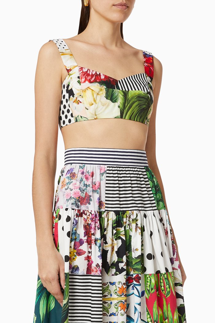 

Bustier Top in Patchwork Cotton Poplin, Multicolour