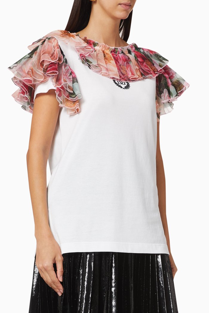 Ruffled Cotton Jersey T-Shirt, Pink