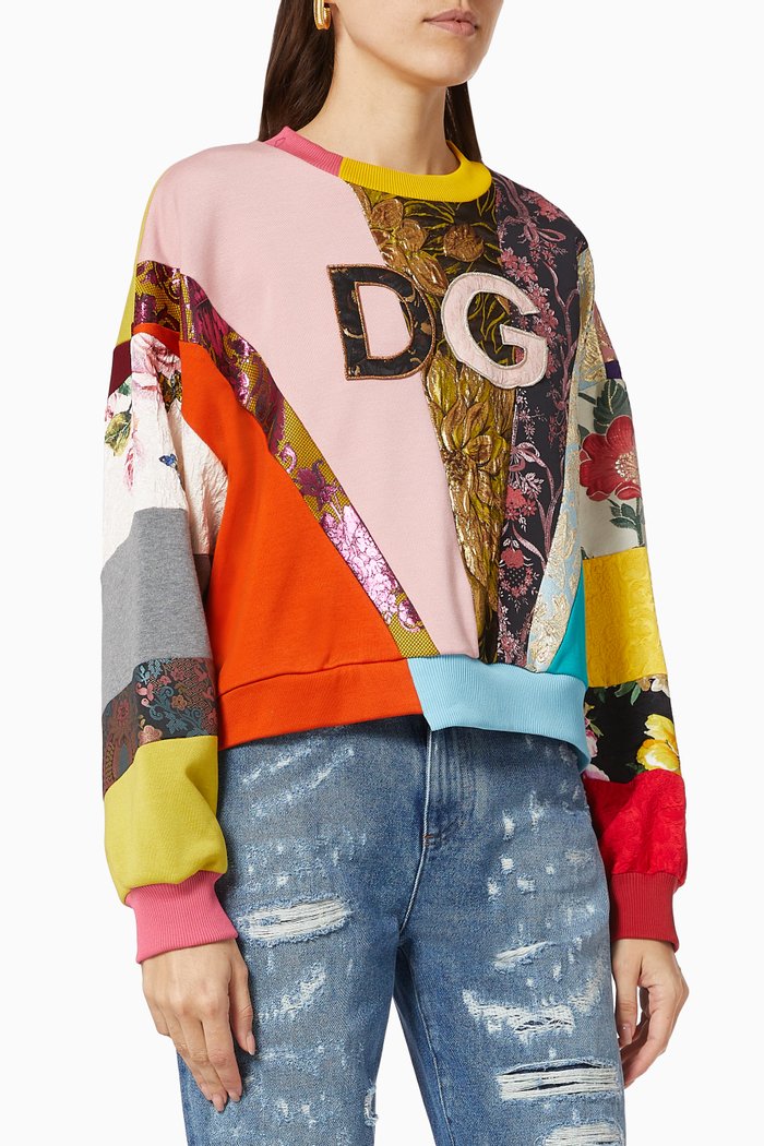 Sweatshirt with DG Embroidery in Patchwork Jersey, Multicolour