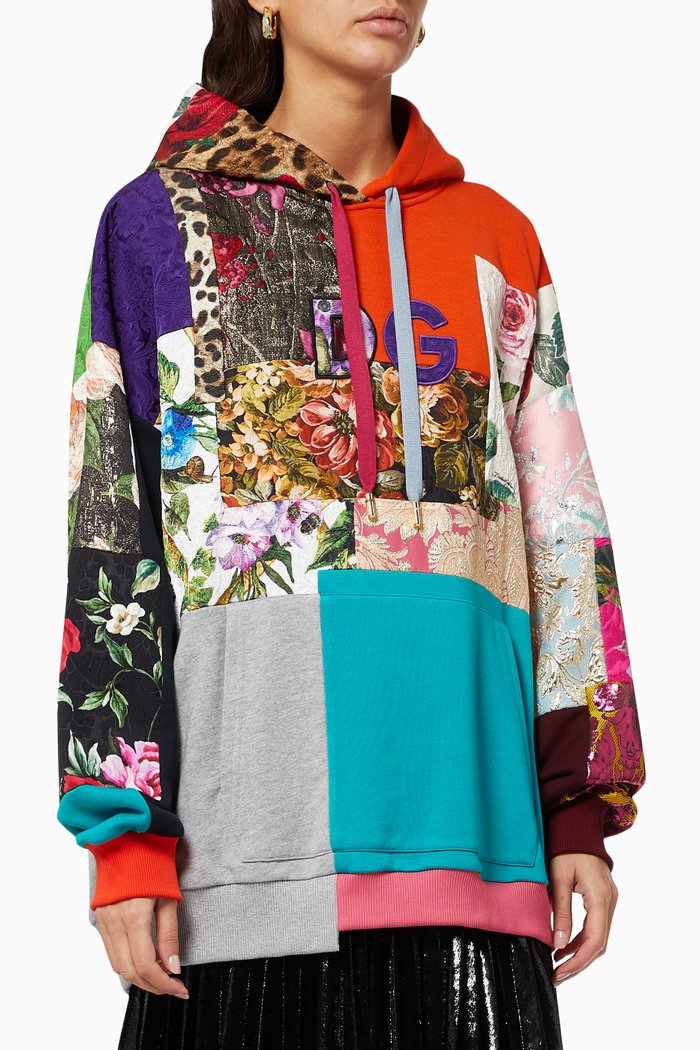

DG Overside Hoodie in Patchwork Jacquard & Jersey, Multicolour