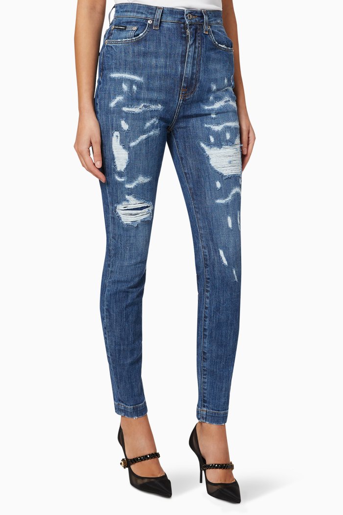 

Distressed Denim Skinny Jeans, Blue