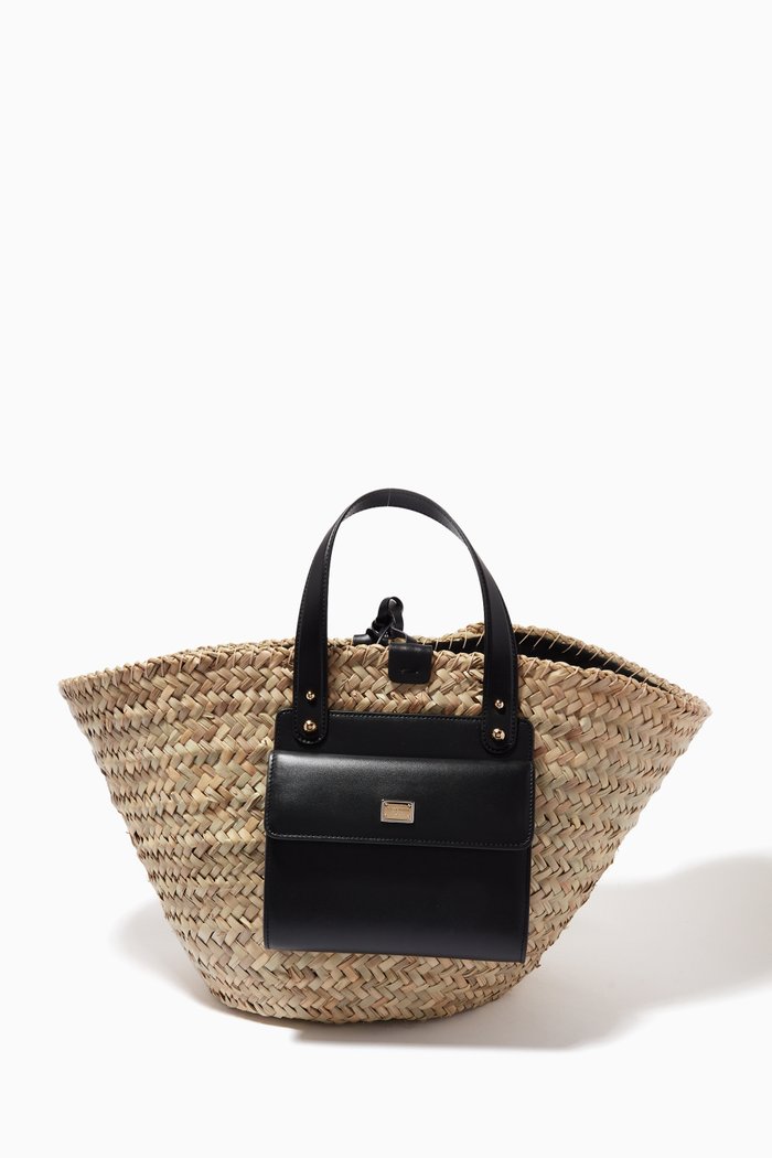 

Kendra Coffa Bag in Woven Straw and Leather, Black