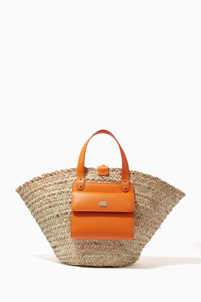

Kendra Coffa Bag in Woven Straw and Leather, Orange