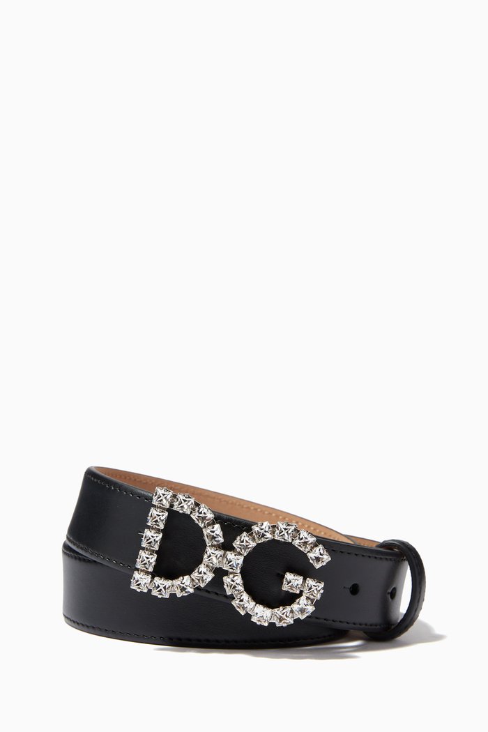 

Belt with Crystal DG in Leather, Black