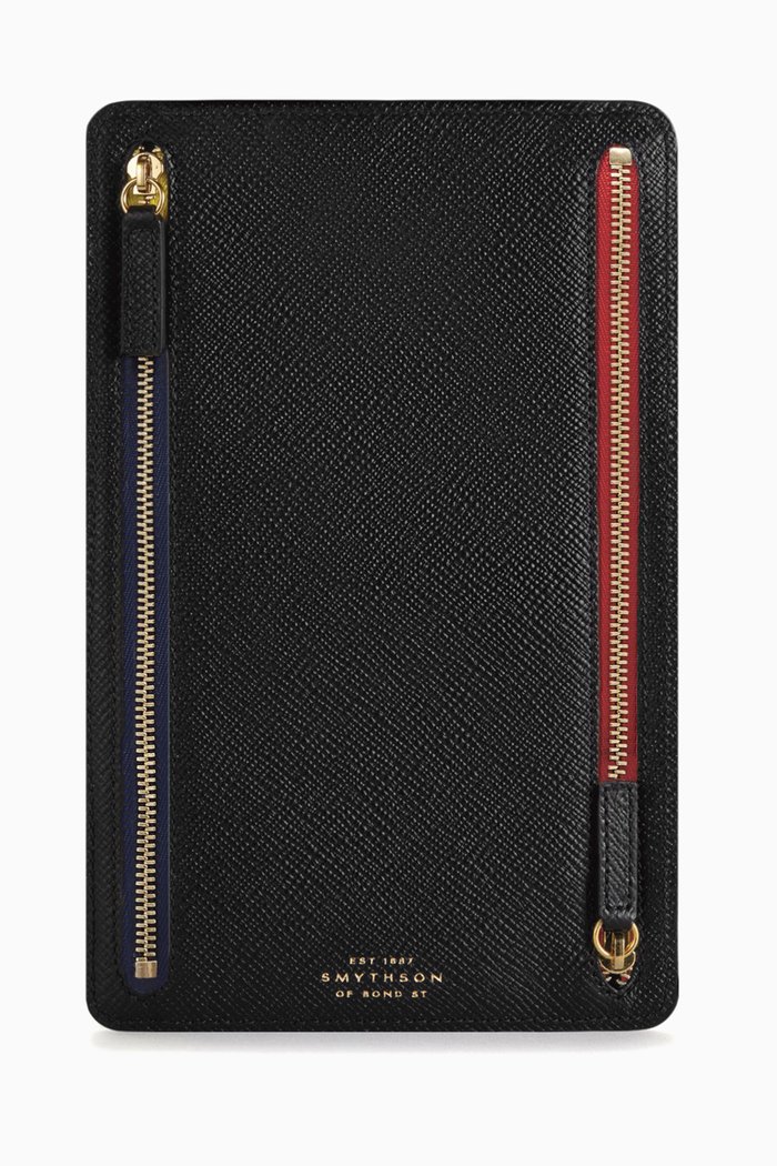 

Panama Multi-Zip Currency Case in Crossgrain Calfskin, Black
