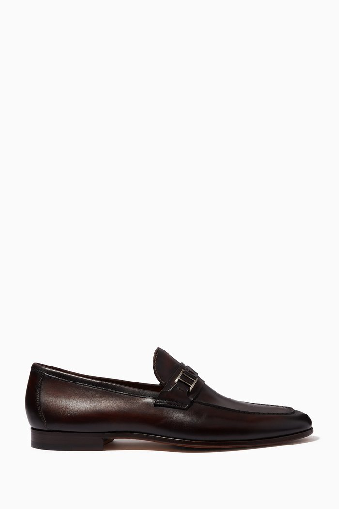 

Penny Buckle Loafers in Leather, Brown