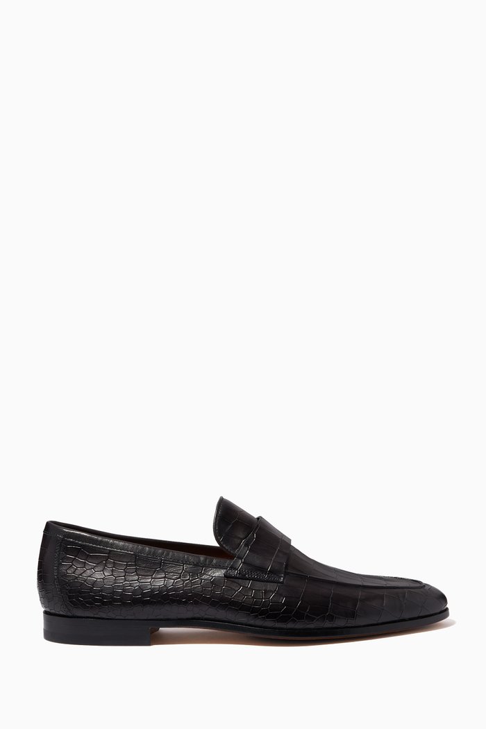 

Penny Loafers in Croc-Embossed Leather, Grey