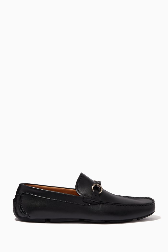 

Driving Horse Buckle Loafers in Leather, Black