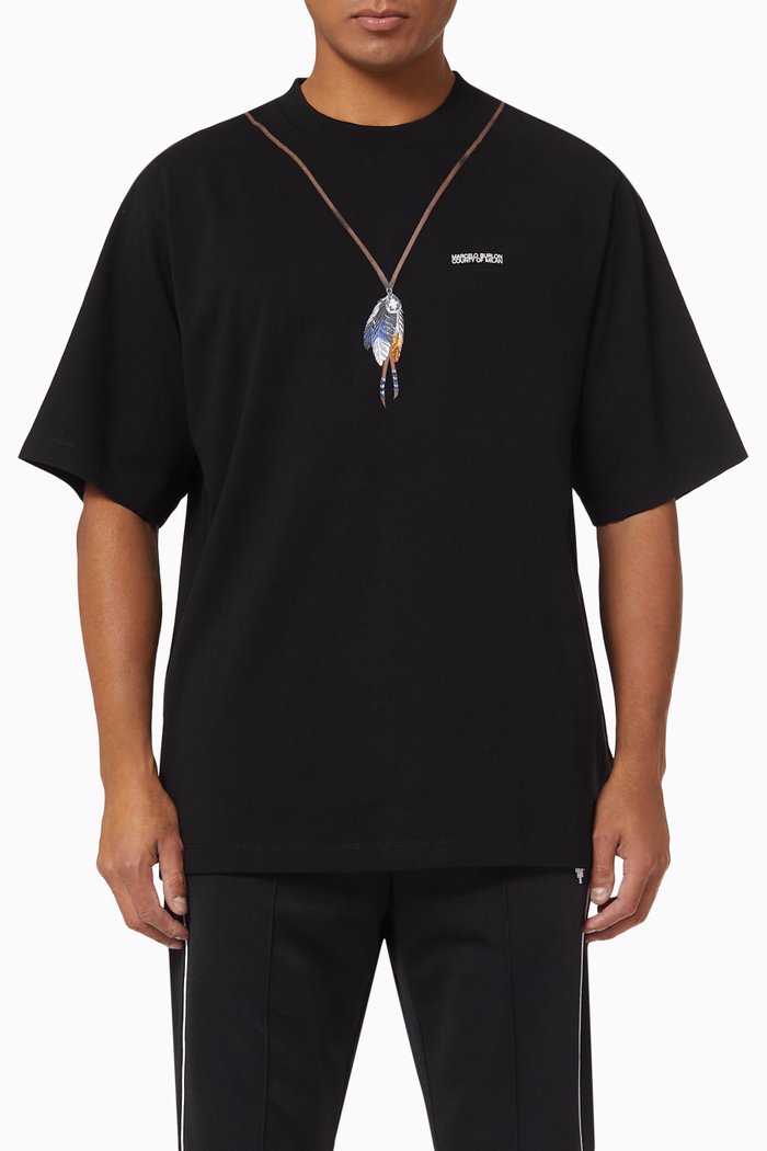 

Single Chain Feather T-shirt in Cotton, Black