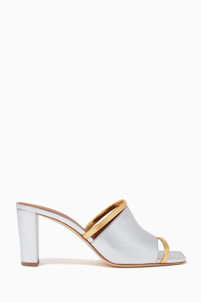 

Demi 70 Mules in Metallic Leather, Silver