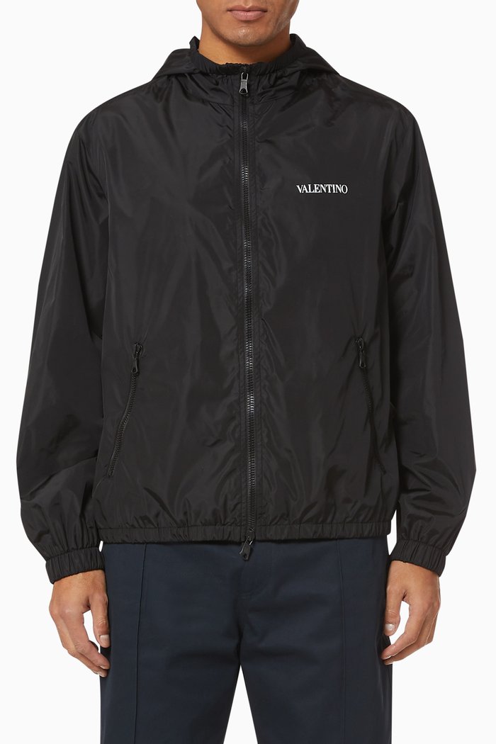 

Logo Nylon Windbreaker Jacket, Black
