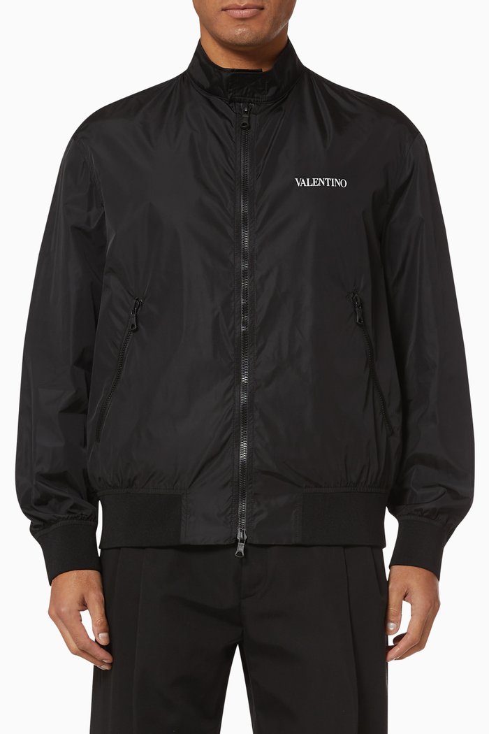 

Logo Nylon Bomber Jacket, Black