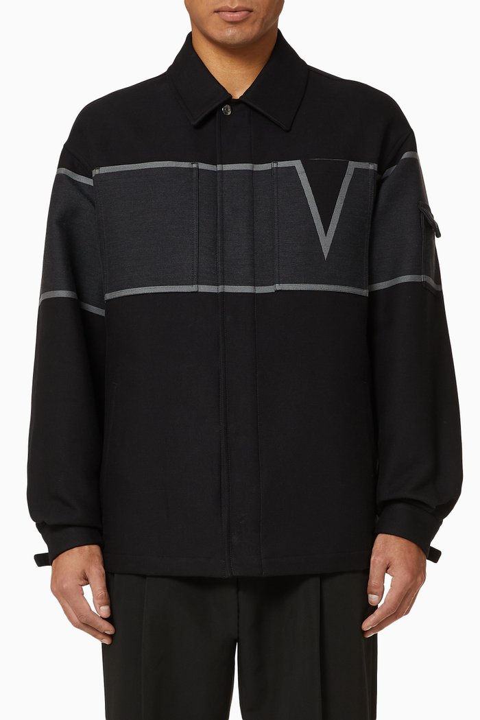 

V-Valentino Intarsia Cotton Blouson, Black