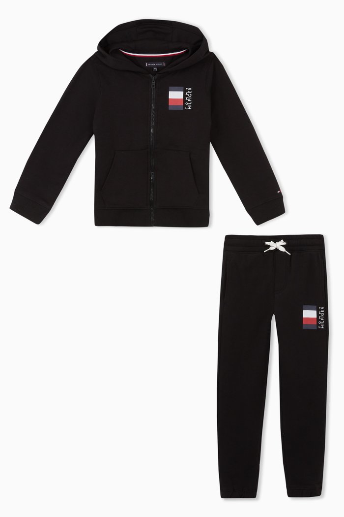 

Logo Hoodie & Joggers Set in Organic Cotton Blend, Black