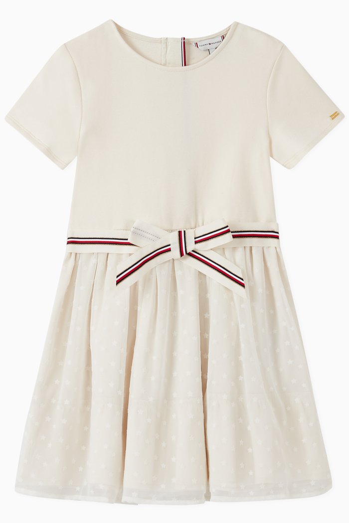 

Tonal Print Fit & Flare Dress, Neutral