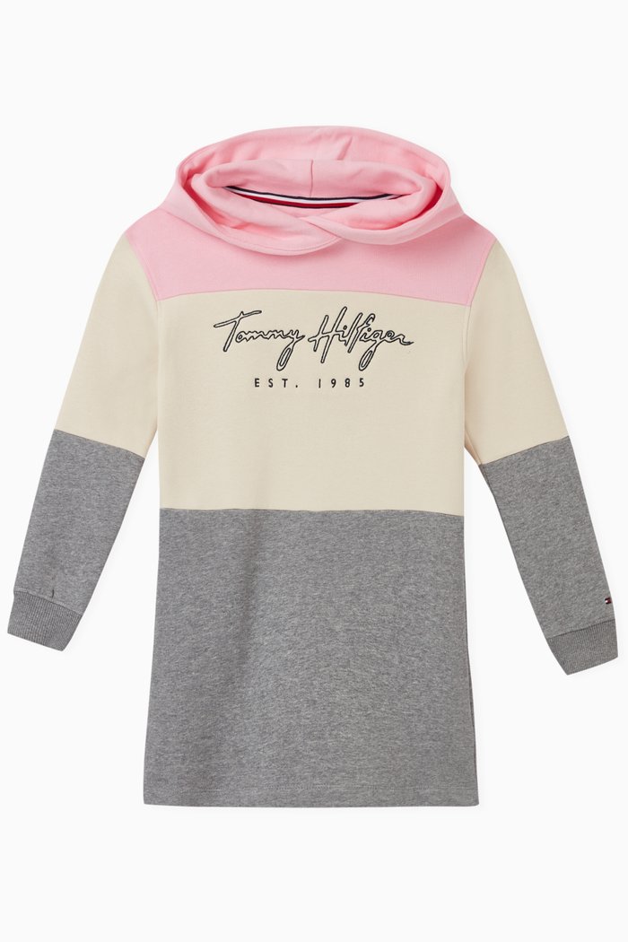Colour-Blocked Logo Hoodie Dress, Pink