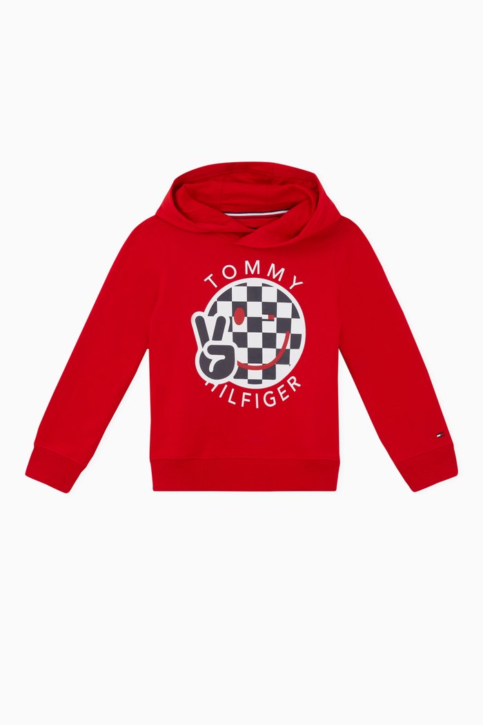 

Smiley Logo Hoodie in Organic Cotton Blend, Red