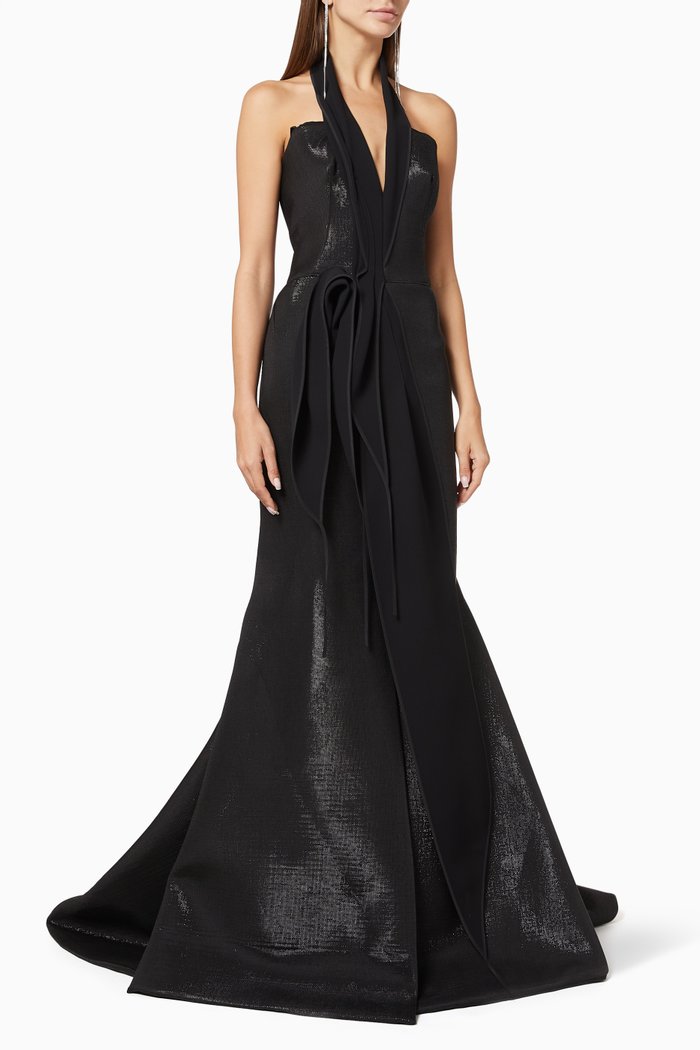 Aroused Ruffle Evening Gown, Black