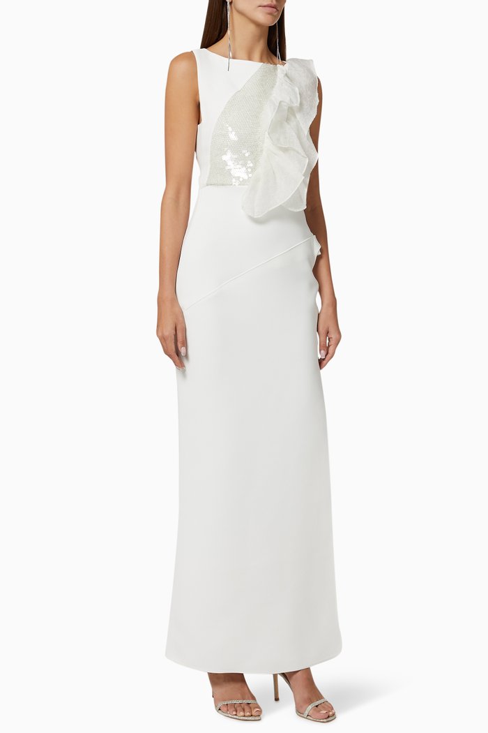 Thrilling Organza Ruffle Evening Gown, White