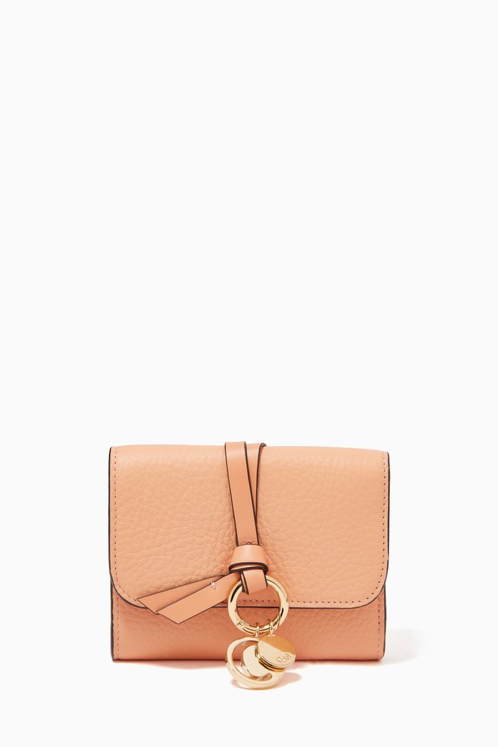 

Small Alphabet Tri-Fold Wallet in Grained & Shiny Calfskin, Pink