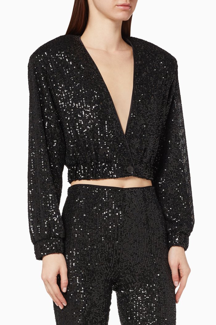 

Judy Sequin Cropped Jacket, Black