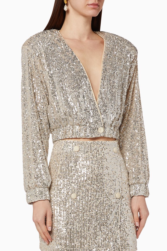 

Judy Sequin Cropped Jacket, Silver
