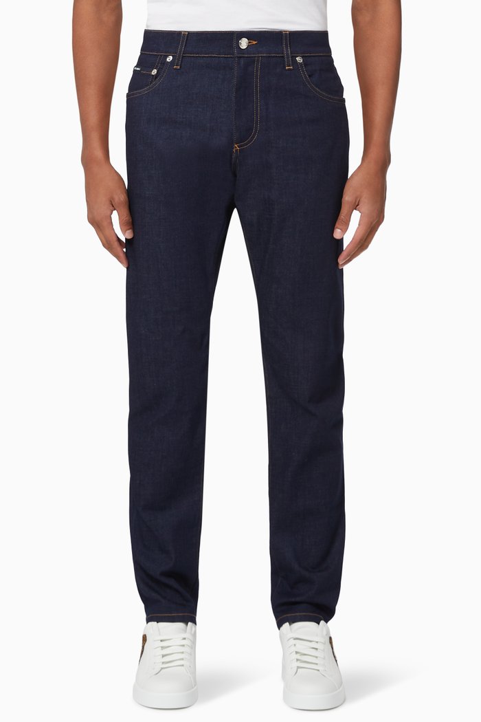 

DG Embossed Slim-Fit Jeans, Blue