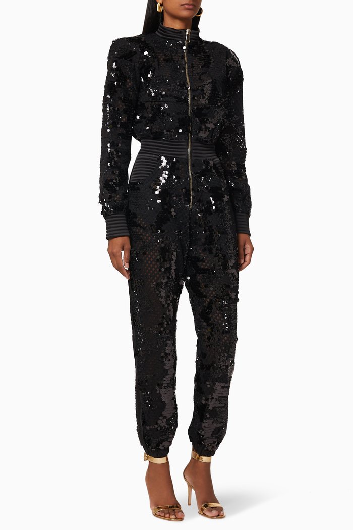 

Smash the Mirror Sequin Jumpsuit, Black