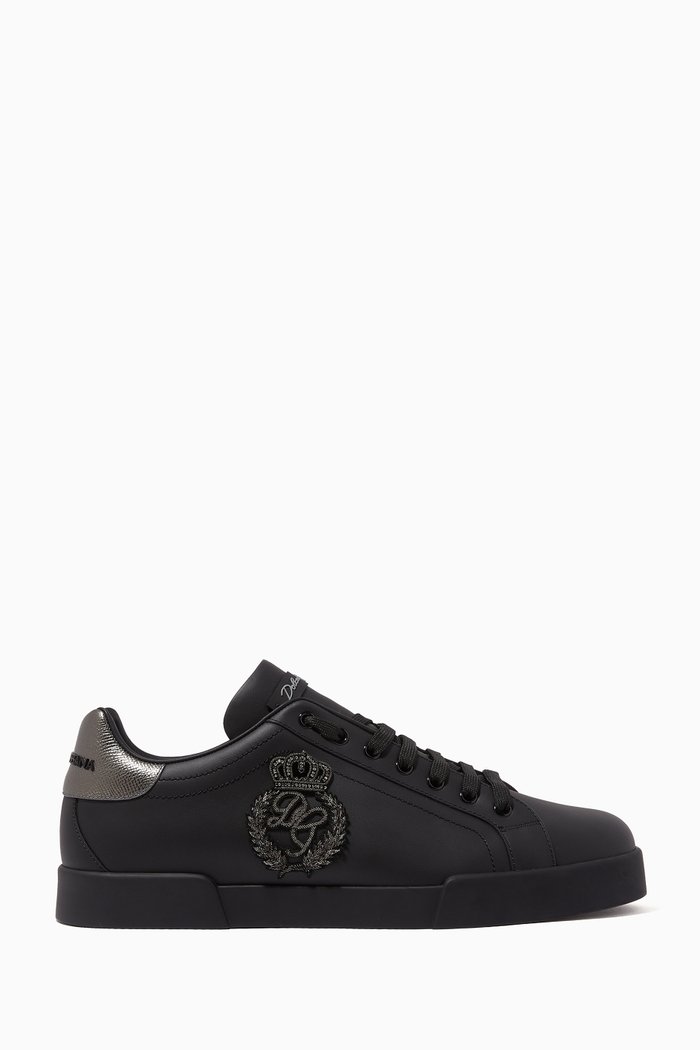 

Portofino Crown Embroidered Sneakers in Nappa, Black