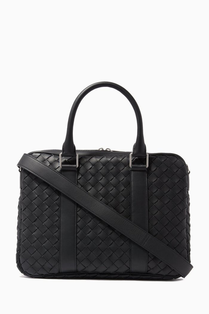 

Briefcase in Intrecciato Hydrology Calfskin, Black