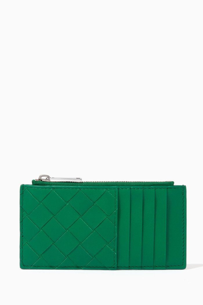 

Card Case in Intrecciato Calfskin, Green