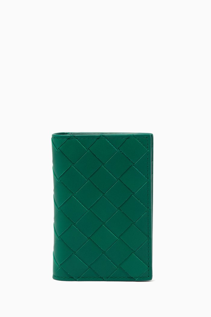 

Bi-fold Card Case in Intrecciato Calfskin, Green