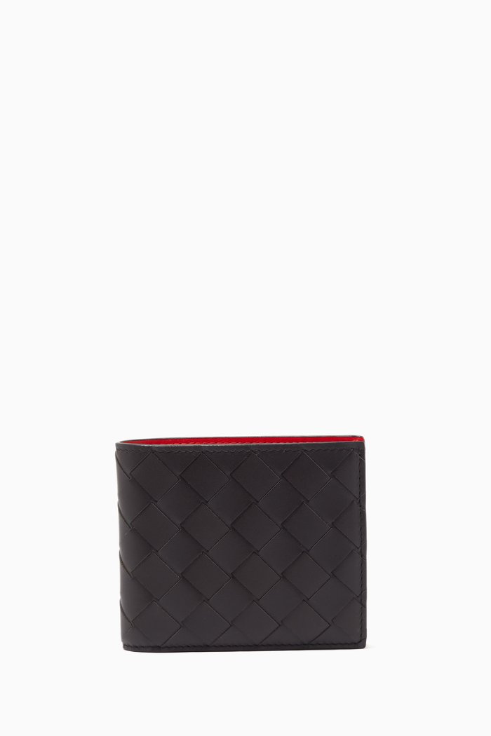 Bi-fold Wallet in Intrecciato Calfskin, Red