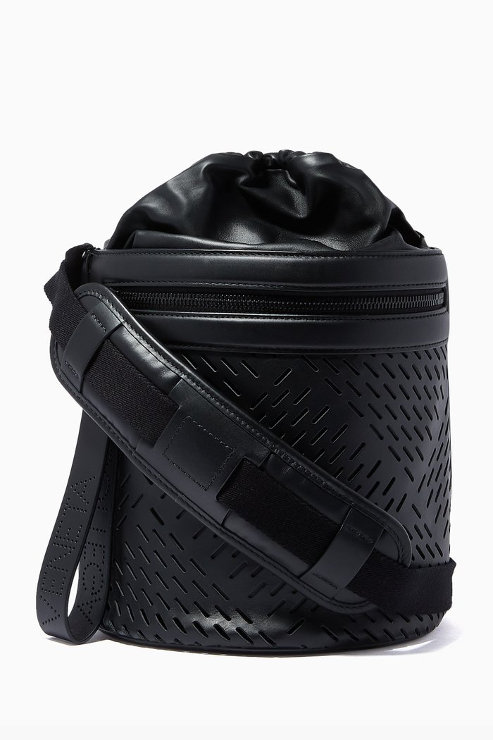 

Messenger Bag in Smooth & Perforated Calf, Black