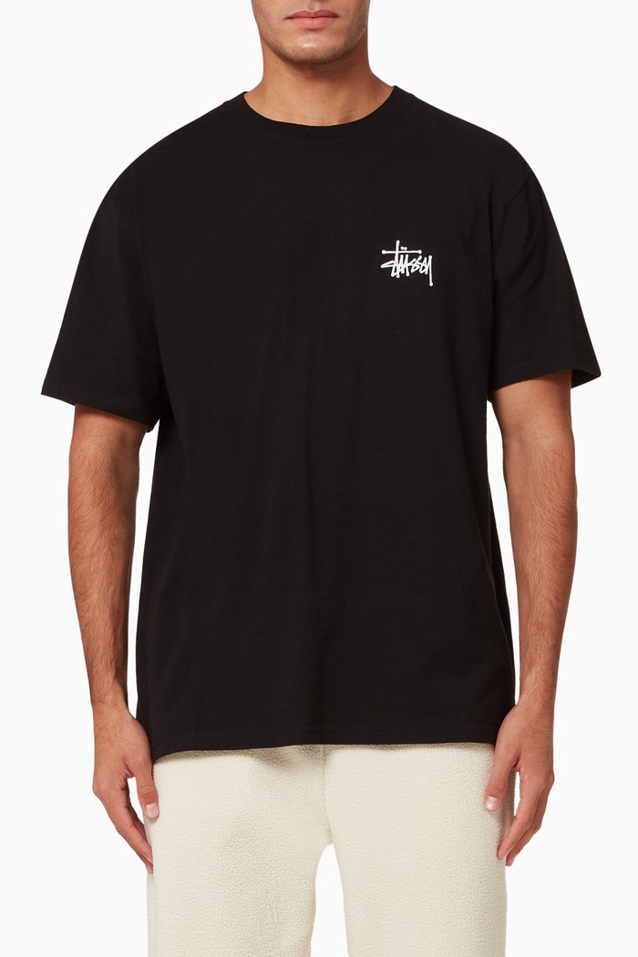 Basic Stussy Logo Cotton Jersey T-shirt, Black