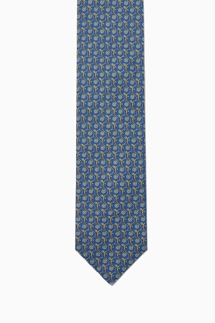 

Floral Double Print Cotton Tie, Blue
