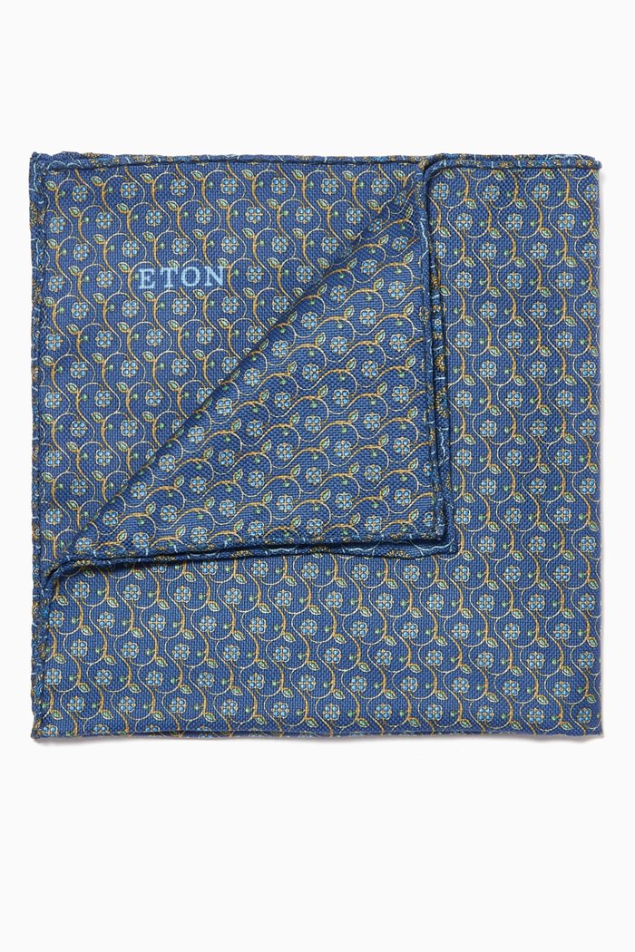 

Floral Print Silk Pocket Square, Blue