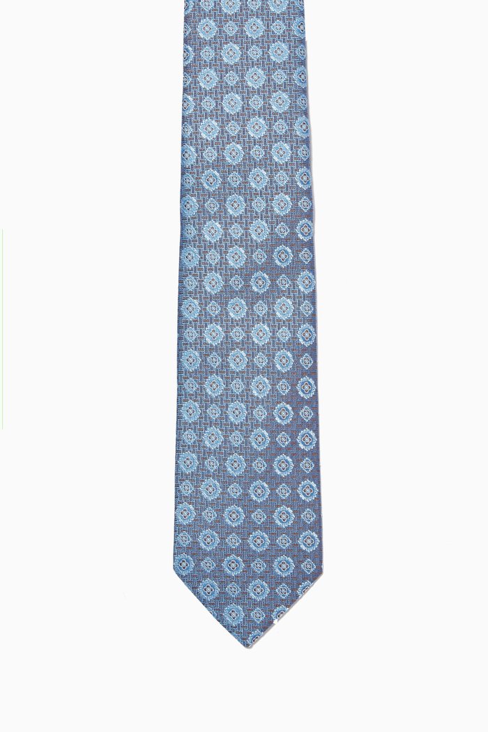 

Medallion Print Silk Tie, Blue